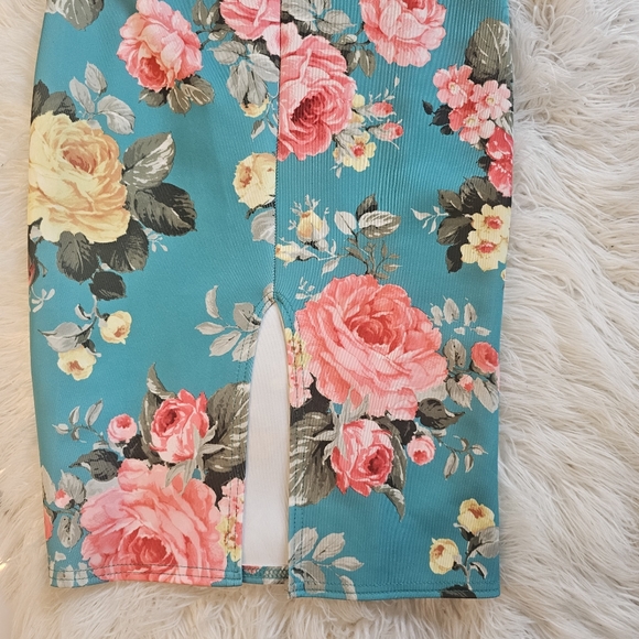 Teal Tropical Flower Midi Dress - Picture 8 of 11